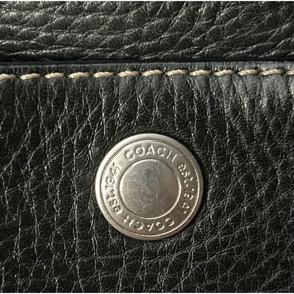 COACH Chelsea Black Pebbled Leather Silver Ring Accents Turn-Lock Bag Purse Hobo - Picture 5 of 11